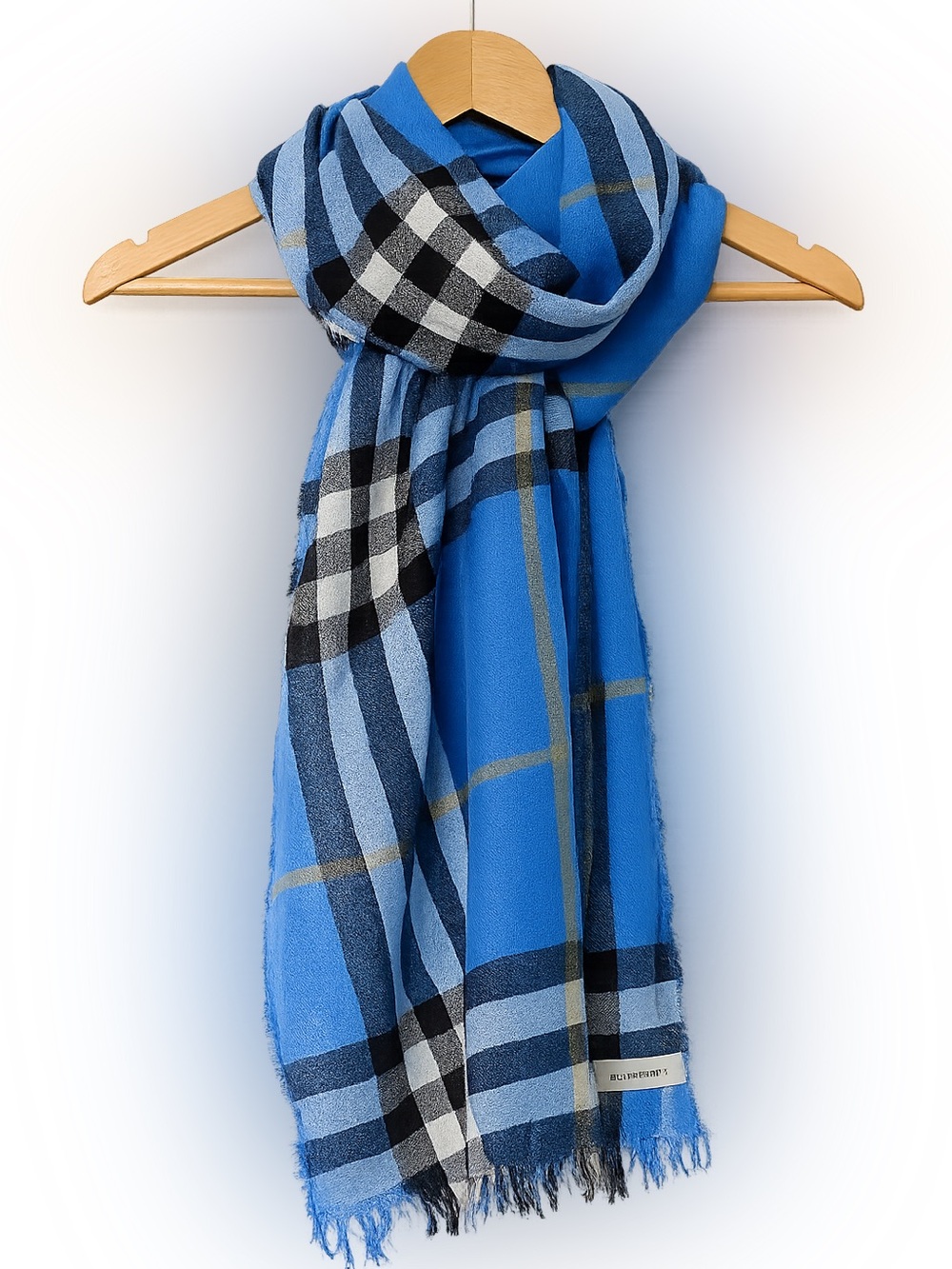 Authentic Burberry Giant Check Cornflower Blue Plaid Scarf